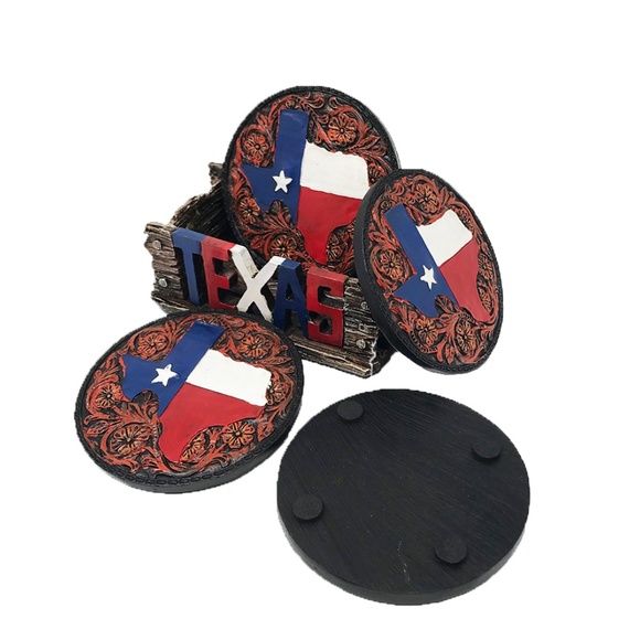 Patriotic Texas Map Coasters Set - Picture 5 of 5